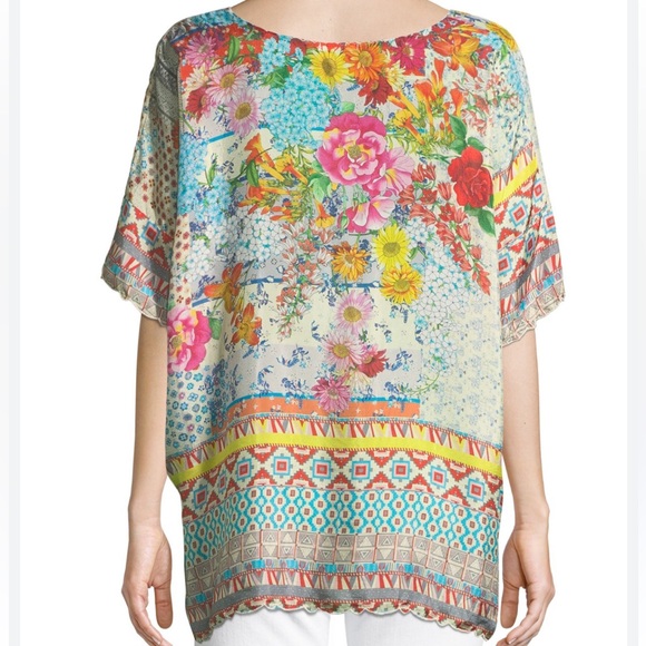 Johnny Was Silk Floral Luana Short Sleeve Tunic Blouse Top - Picture 2 of 16
